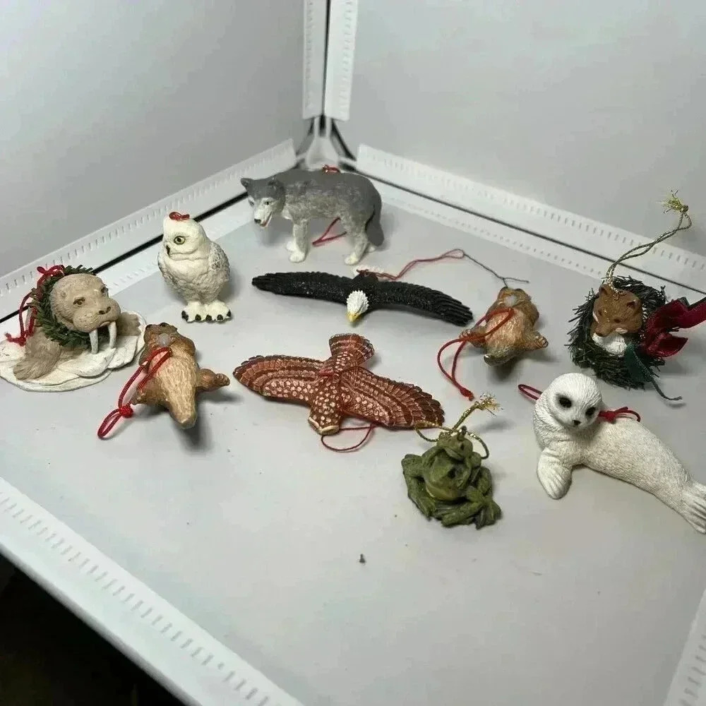 Animal Ornaments Lot Of 10 Frog, Wolf, Owl, Eagle, Otter, Seal, Walrus